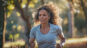 A woman running in a park