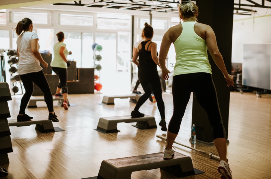 A group of women doing aerobics