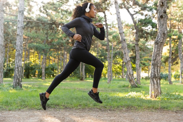 A person running in the woods