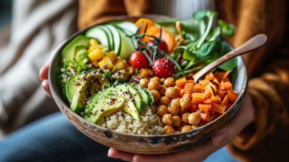 A bowl of food with vegetables