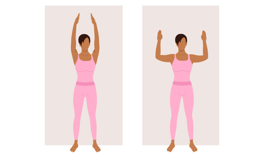 Woman doing wall angle exercises.