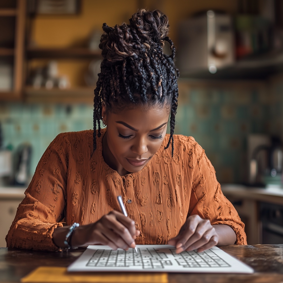 A woman doing a puzzle