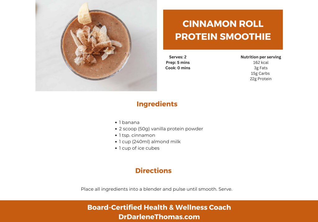 A recipe for a cinnamon roll protein smoothie