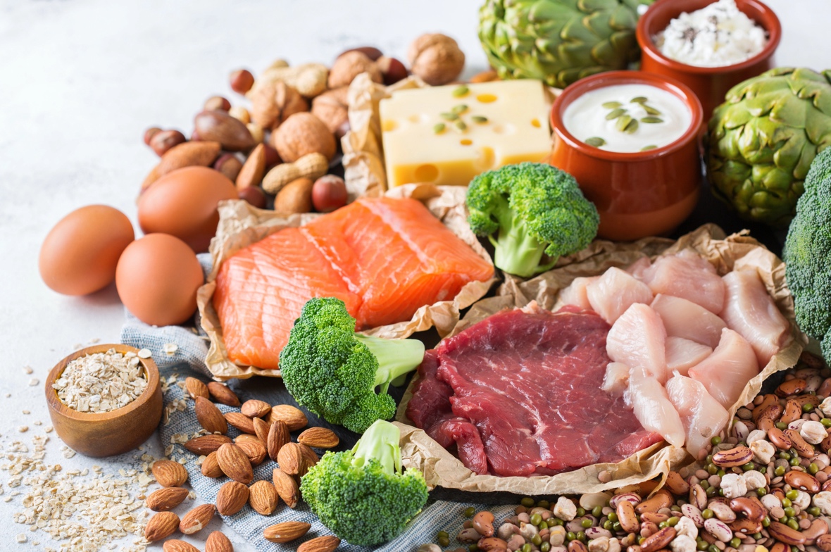 A variety of proteins on a table