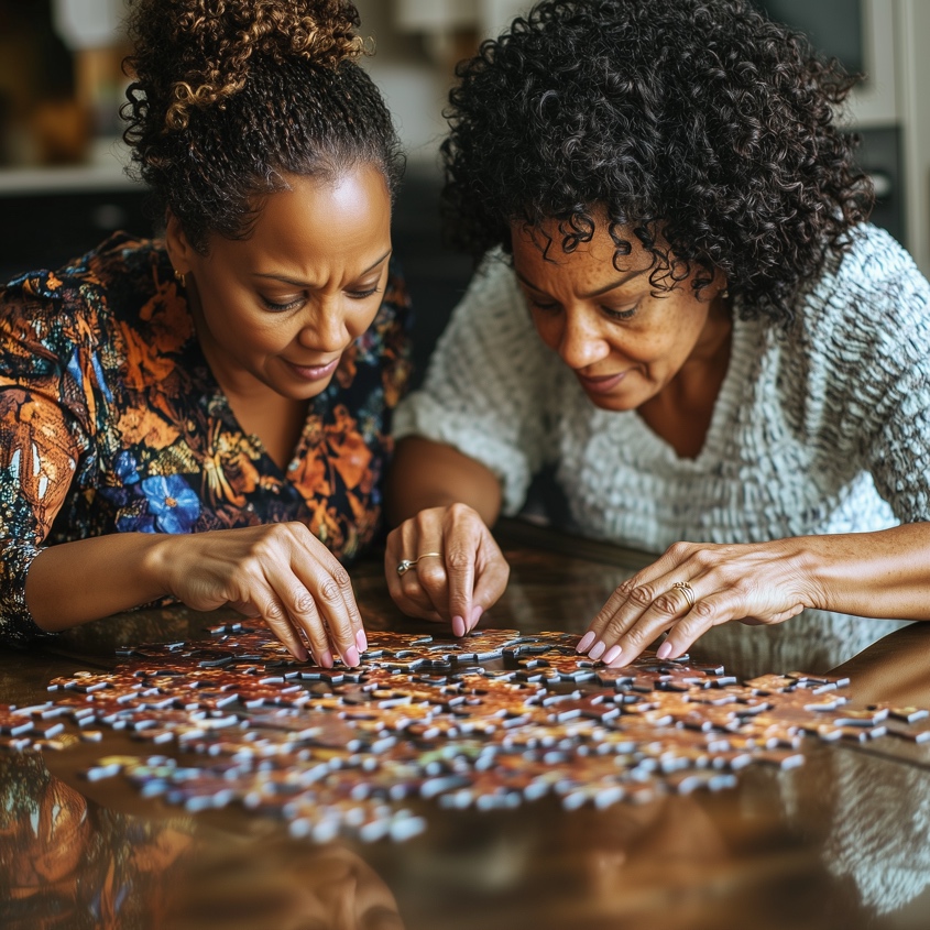 Women sitting at a table doing a puzzle