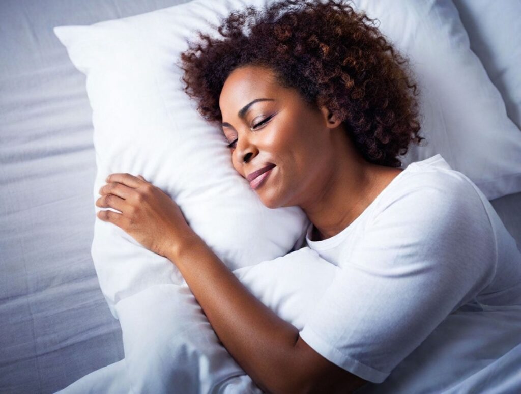 A woman sleeping in bed.